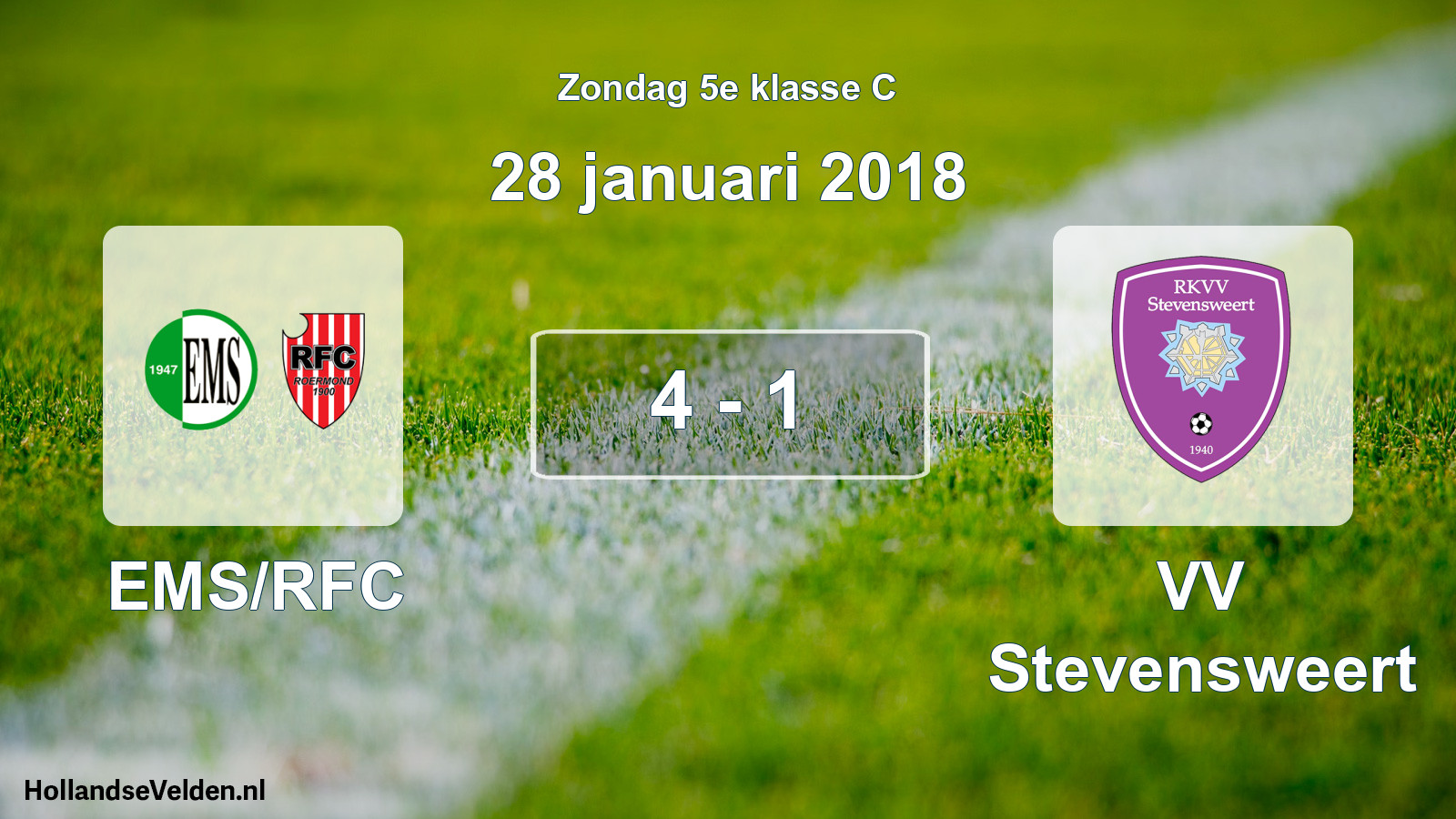 Total number of matches played: EMS/RFC - VV Stevensweert 4 - 1 (28 January 2018)