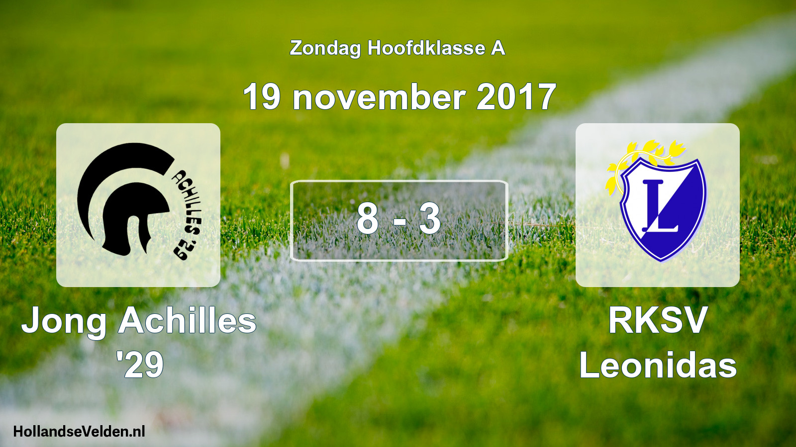 Total number of matches played: Jong Achilles '29 - RKSV Leonidas 8 - 3 (19 November 2017)