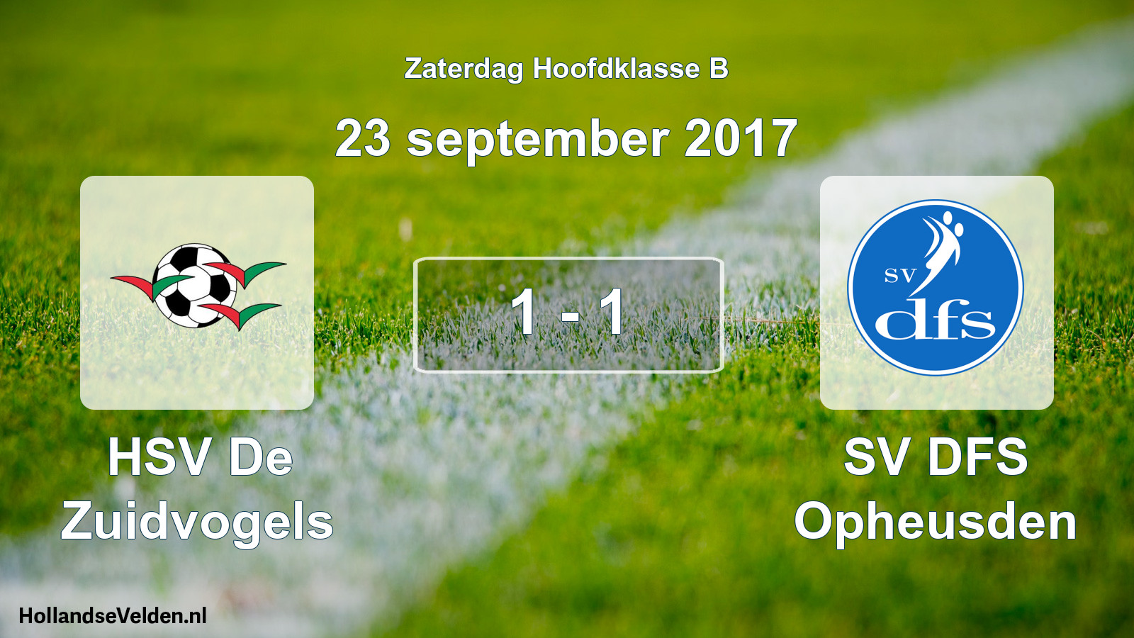 Total number of matches played: HSV De Zuidvogels - SV DFS Opheusden 1 - 1 (23 September 2017)