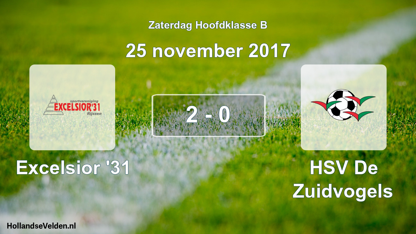 Total number of matches played: Excelsior '31 - HSV De Zuidvogels 2 - 0 (25 November 2017)