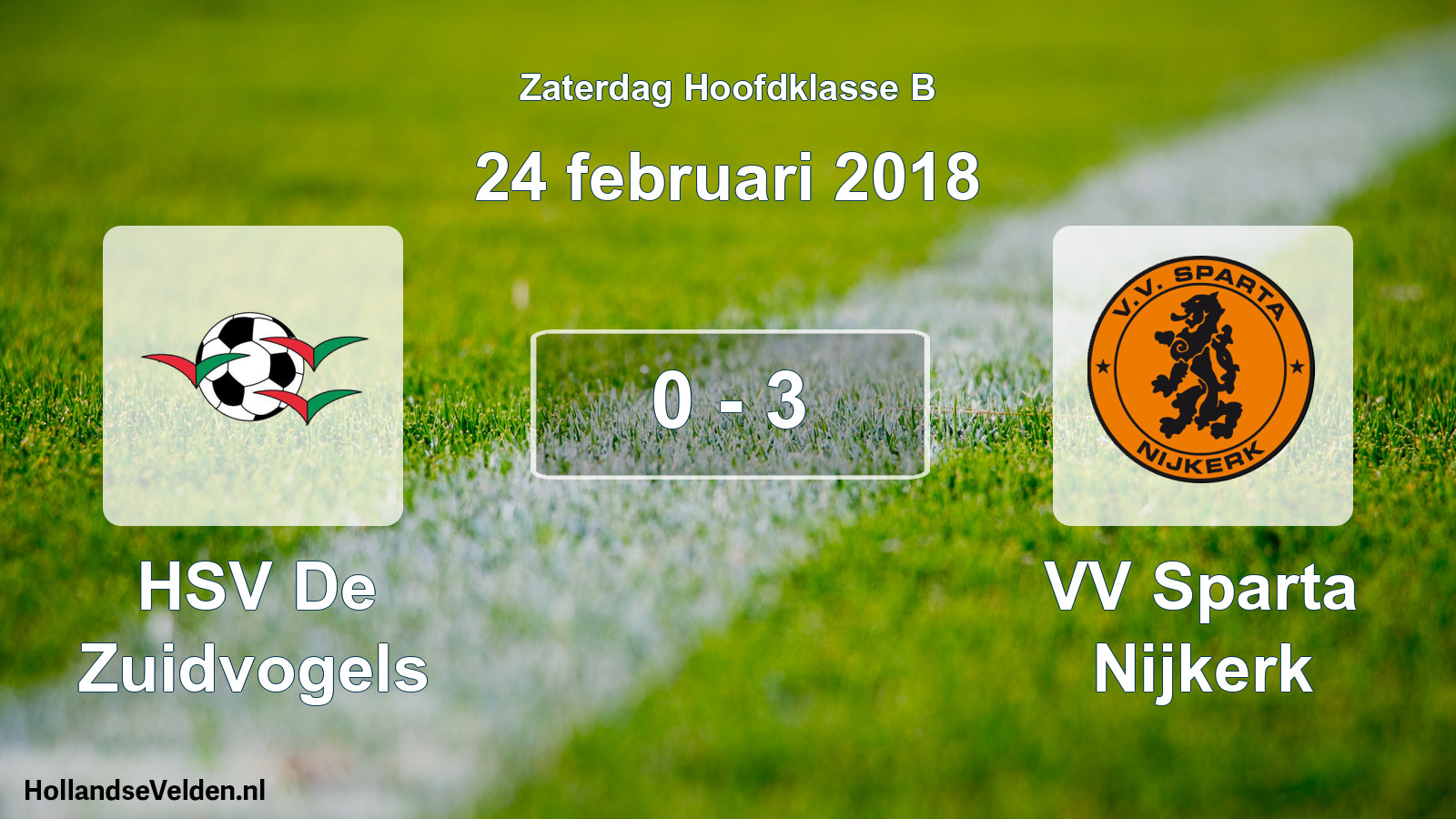 Total number of matches played: HSV De Zuidvogels - VV Sparta Nijkerk 0 - 3 (24 February 2018)
