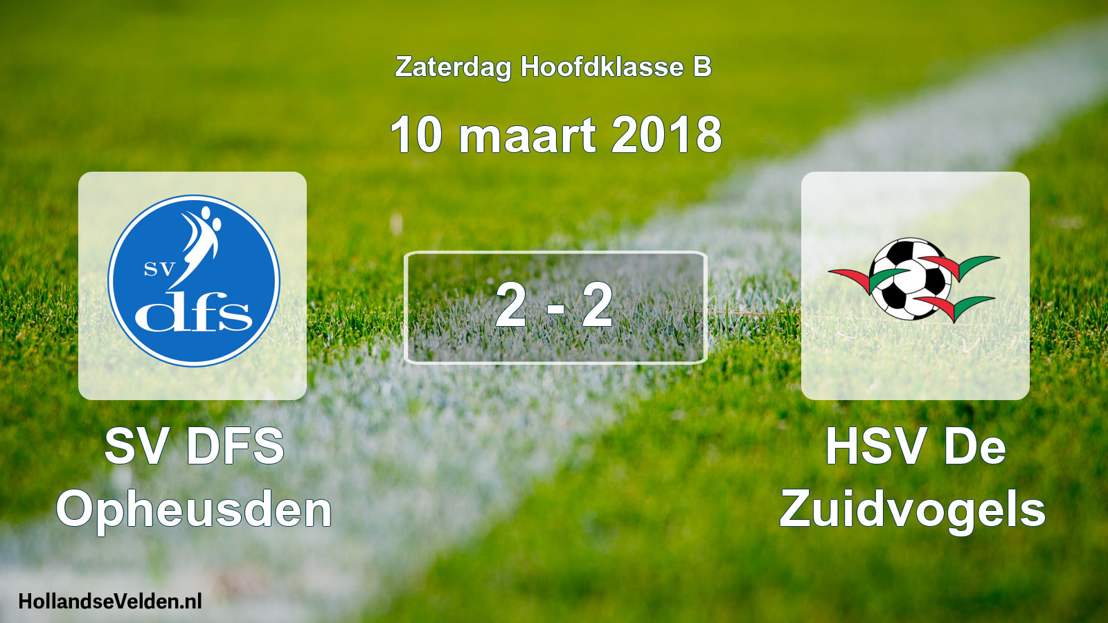 Total number of matches played: SV DFS Opheusden - HSV De Zuidvogels 2 - 2 (10 March 2018)