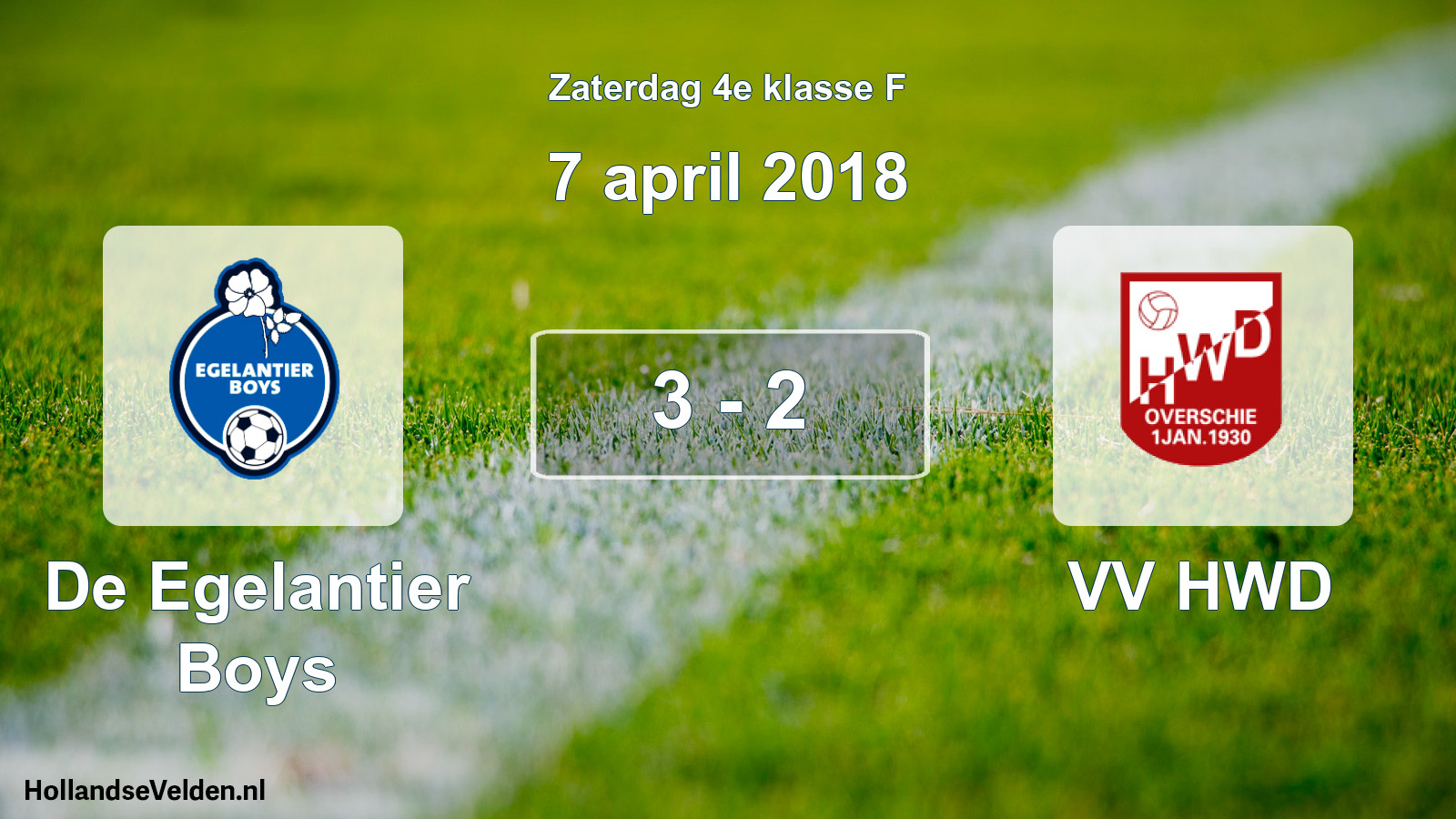 Total number of matches played: De Egelantier Boys - VV HWD 3 - 2 (7 April 2018)