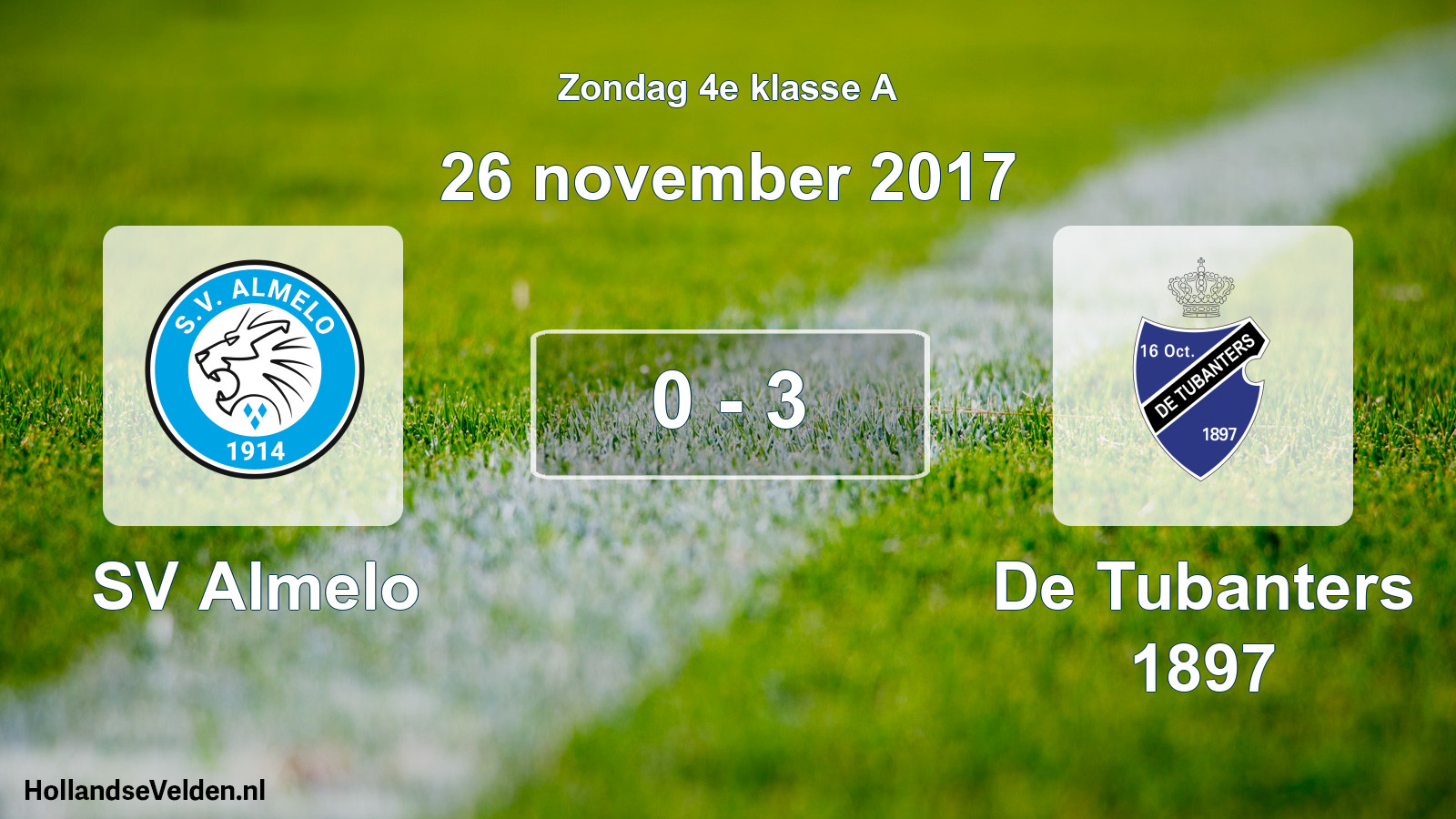 Total number of matches played: SV Almelo - De Tubanters 1897 0 - 3 (26 November 2017)