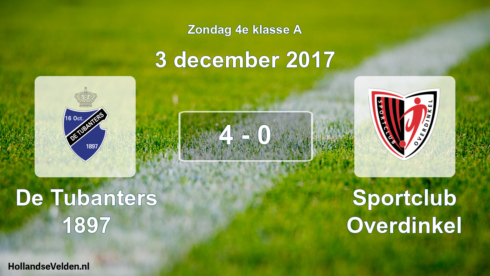 Total number of matches played: De Tubanters 1897 - Sportclub Overdinkel 4 - 0 (3 December 2017)