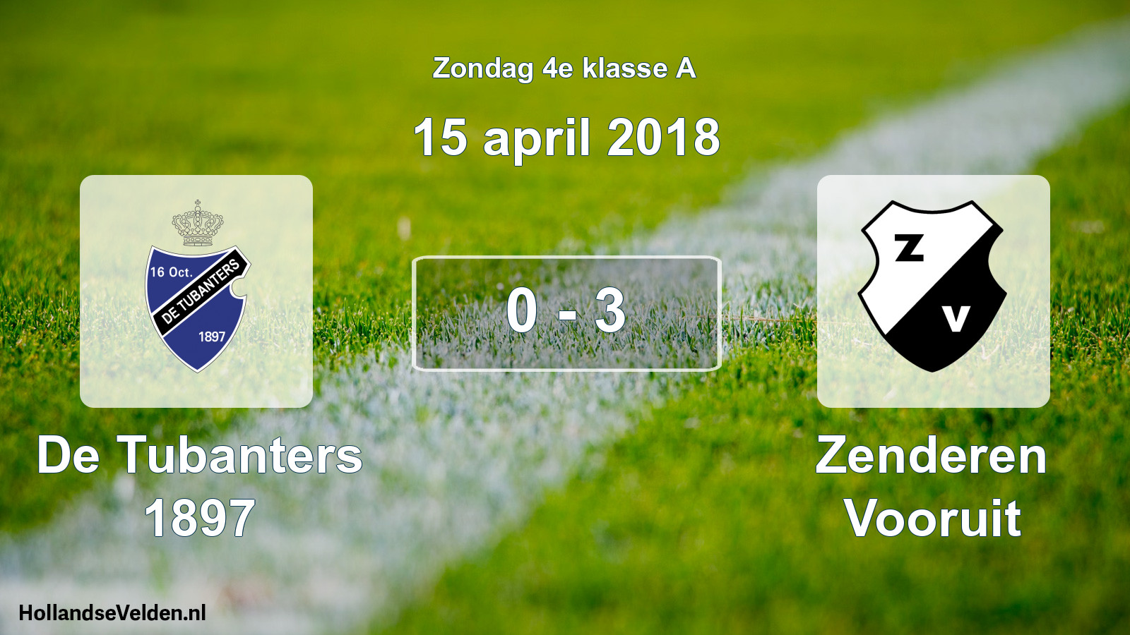 Total number of matches played: De Tubanters 1897 - Zenderen Vooruit 0 - 3 (15 April 2018)