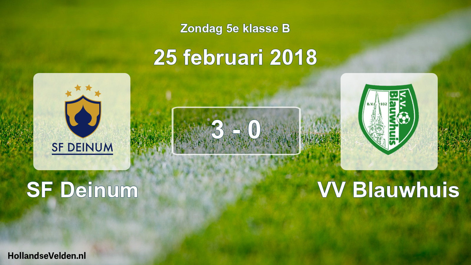 Total number of matches played: SF Deinum - VV Blauwhuis 3 - 0 (25 February 2018)