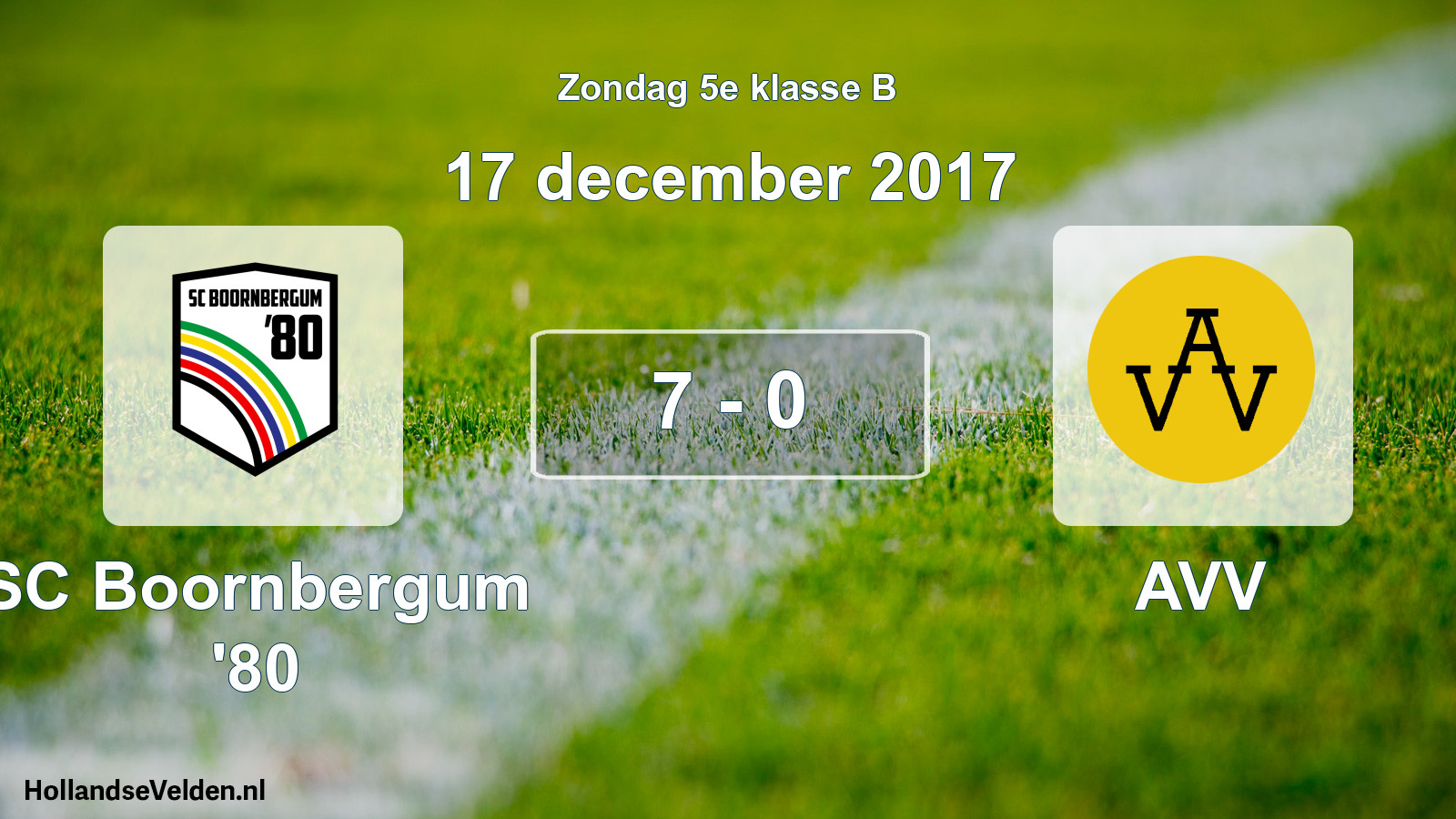 Total number of matches played: SC Boornbergum '80 - AVV 7 - 0 (17 December 2017)