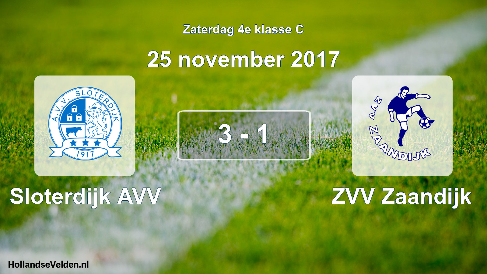 Total number of matches played: Sloterdijk AVV - ZVV Zaandijk 3 - 1 (25 November 2017)