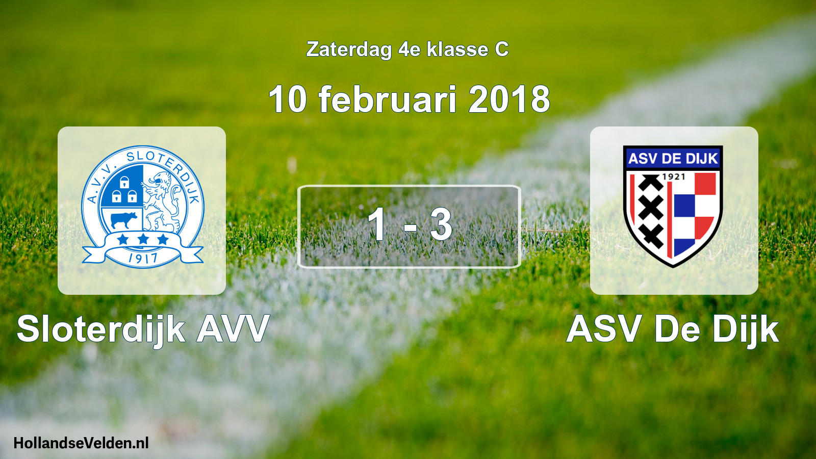 Total number of matches played: Sloterdijk AVV - ASV De Dijk 1 - 3 (10 February 2018)