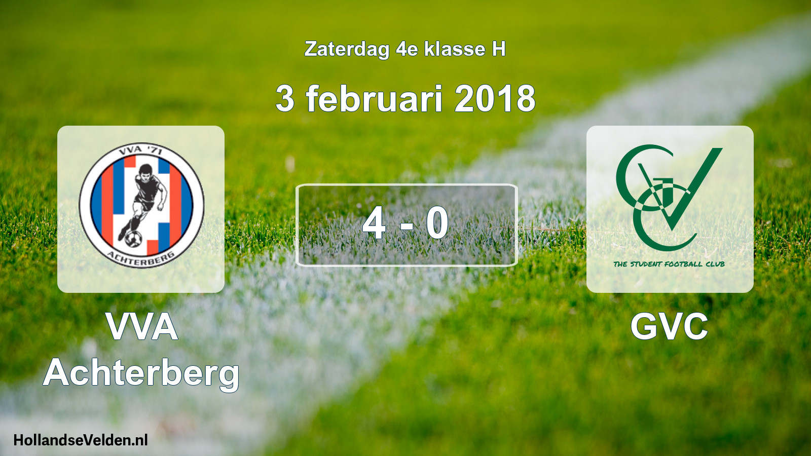 Total number of matches played: VVA Achterberg - GVC 4 - 0 (3 February 2018)