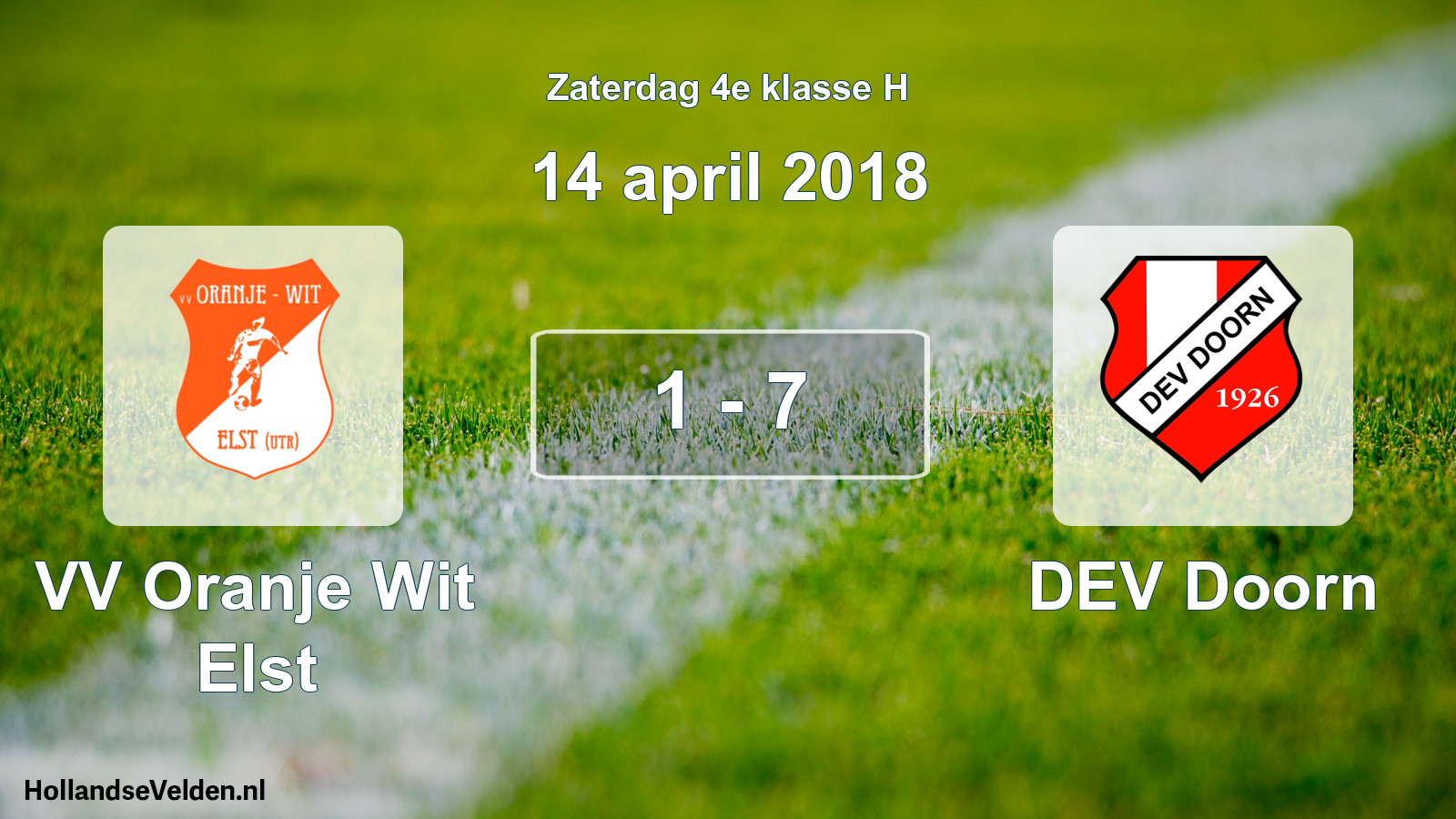 Total number of matches played: VV Oranje Wit Elst - DEV Doorn 1 - 7 (14 April 2018)