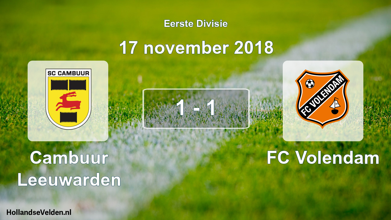 Total number of matches played: Cambuur Leeuwarden - FC Volendam 1 - 1 (17 November 2018)