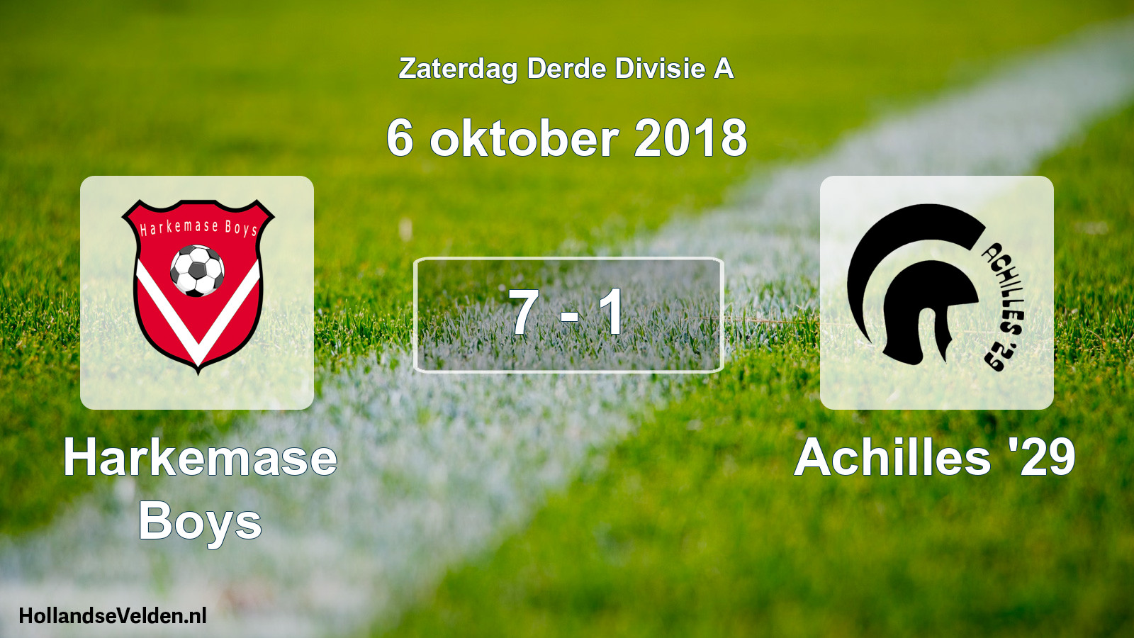 Total number of matches played: Harkemase Boys - Achilles '29 7 - 1 (6 October 2018)