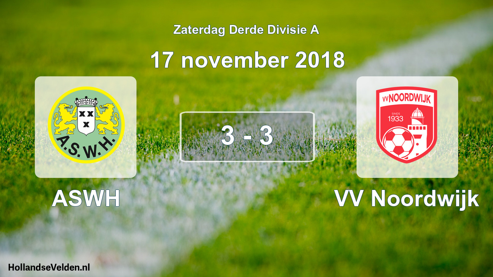 Total number of matches played: ASWH - VV Noordwijk 3 - 3 (17 November 2018)