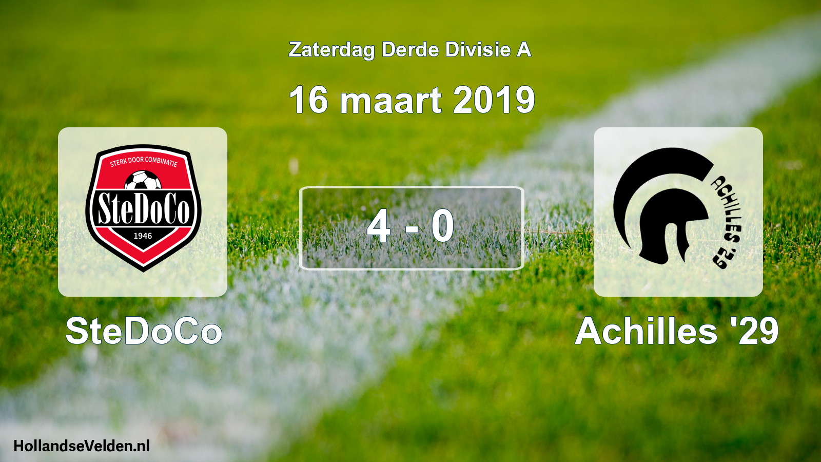 Total number of matches played: SteDoCo - Achilles '29 4 - 0 (16 March 2019)