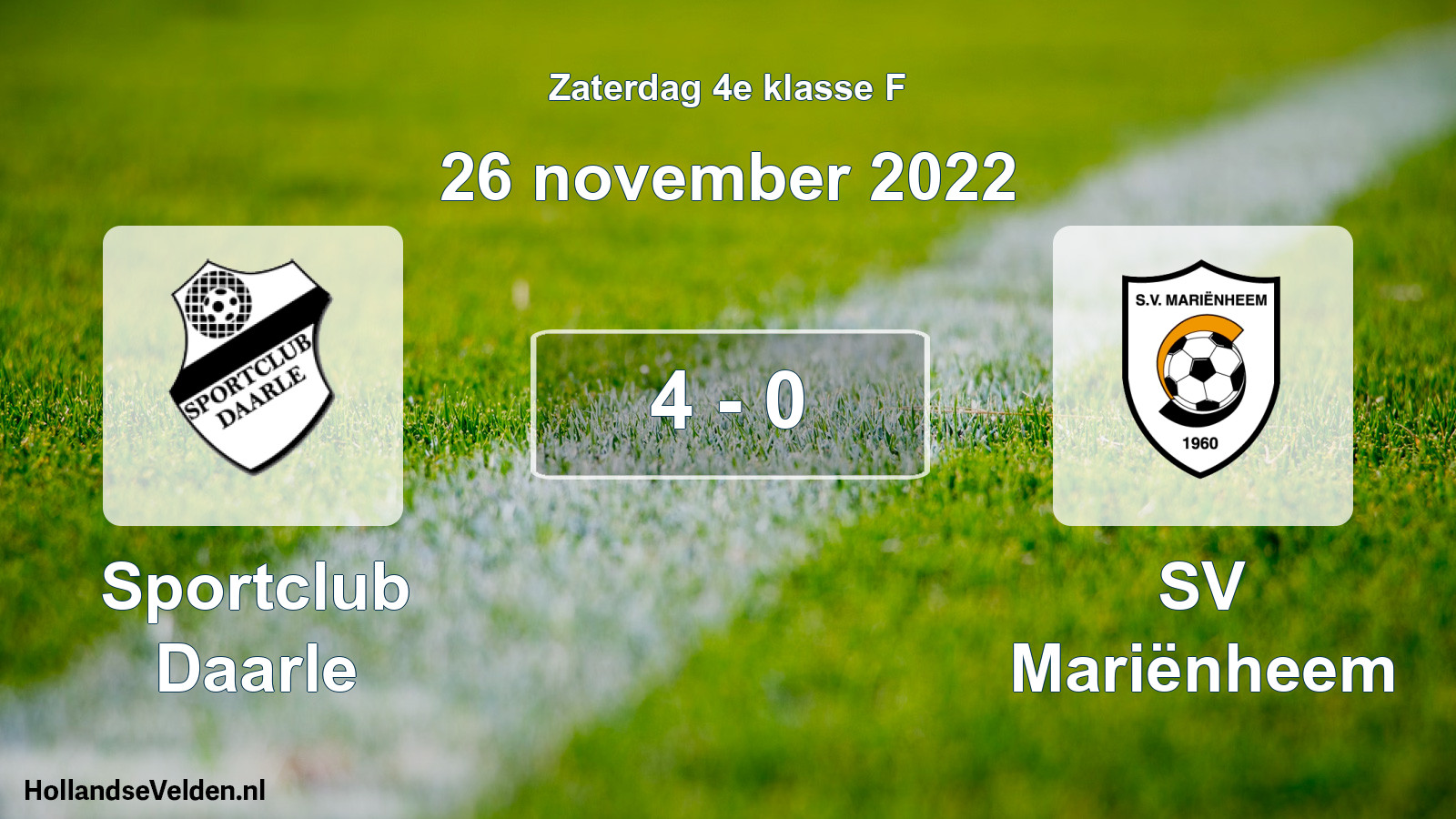 Total number of matches played: Sportclub Daarle - SV Mariënheem 4 - 0 (26 November 2022)