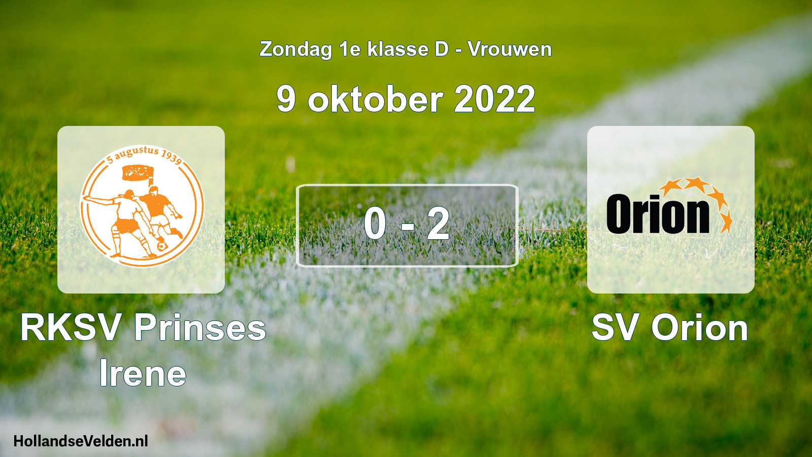 Gespeelde wedstrijd: RKSV Prinses Irene - SV Orion 0 - 2 (9 oktober 2022)