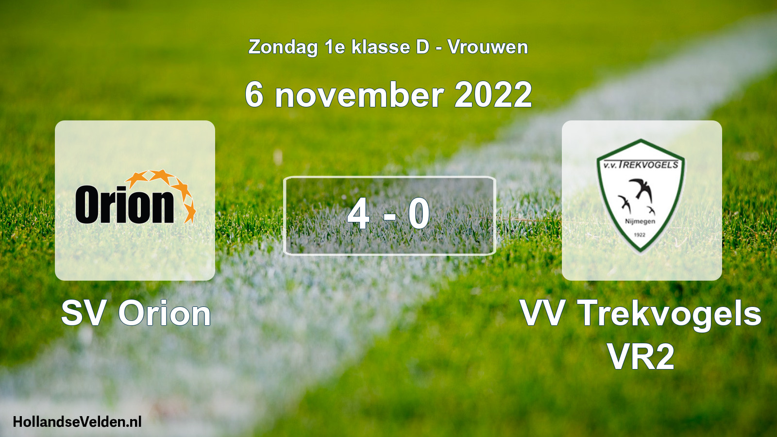Gespeelde wedstrijd: SV Orion - VV Trekvogels VR2 4 - 0 (6 november 2022)