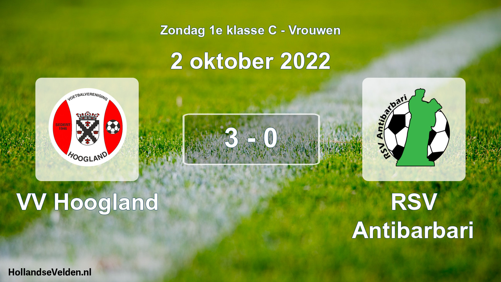 Gespeelde wedstrijd: VV Hoogland - RSV Antibarbari 3 - 0 (2 oktober 2022)