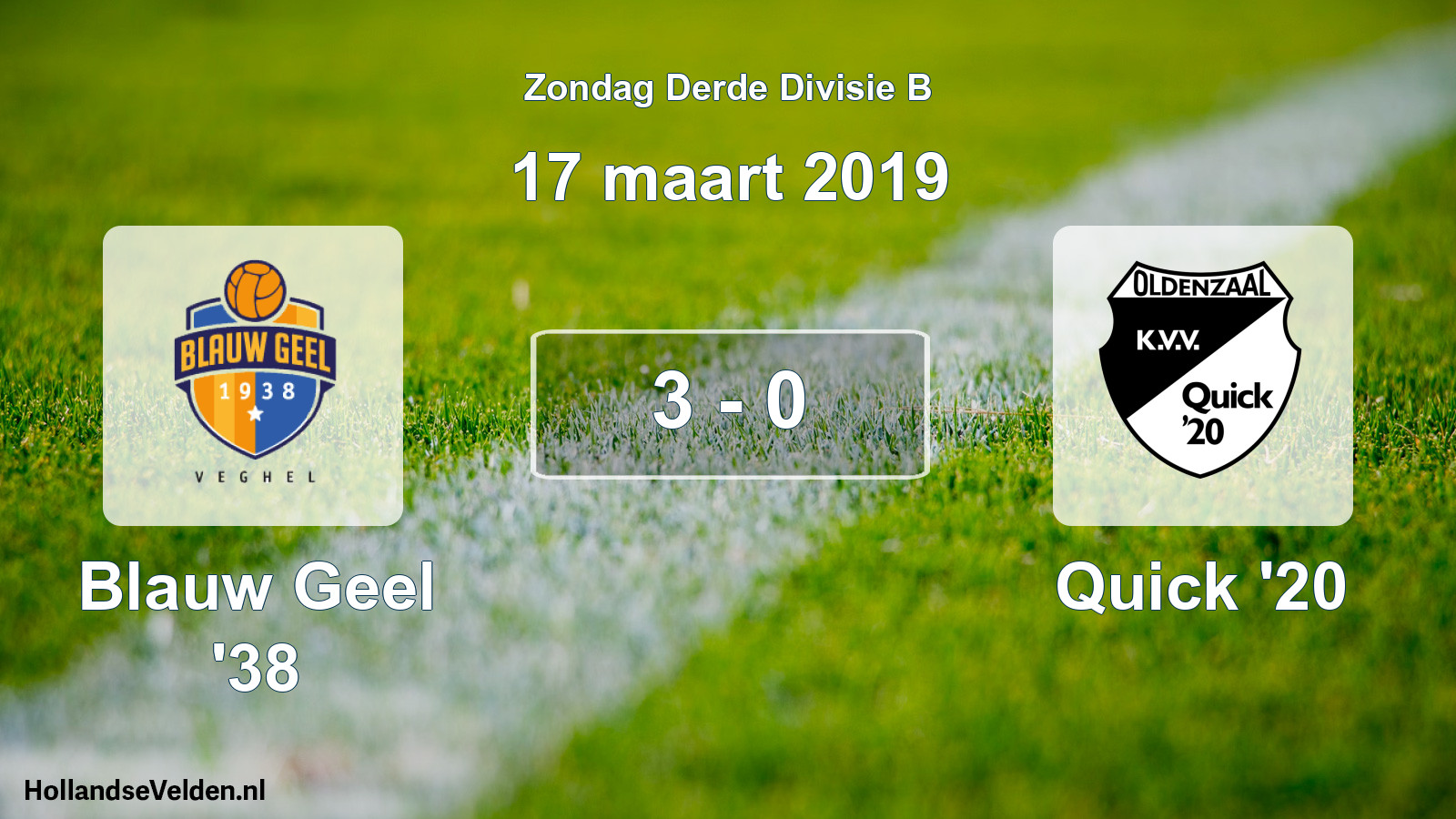 Total number of matches played: Blauw Geel '38 - Quick '20 3 - 0 (17 March 2019)