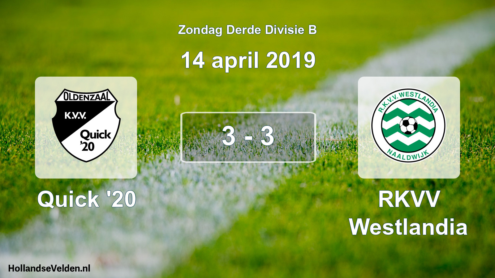 Total number of matches played: Quick '20 - RKVV Westlandia 3 - 3 (14 April 2019)