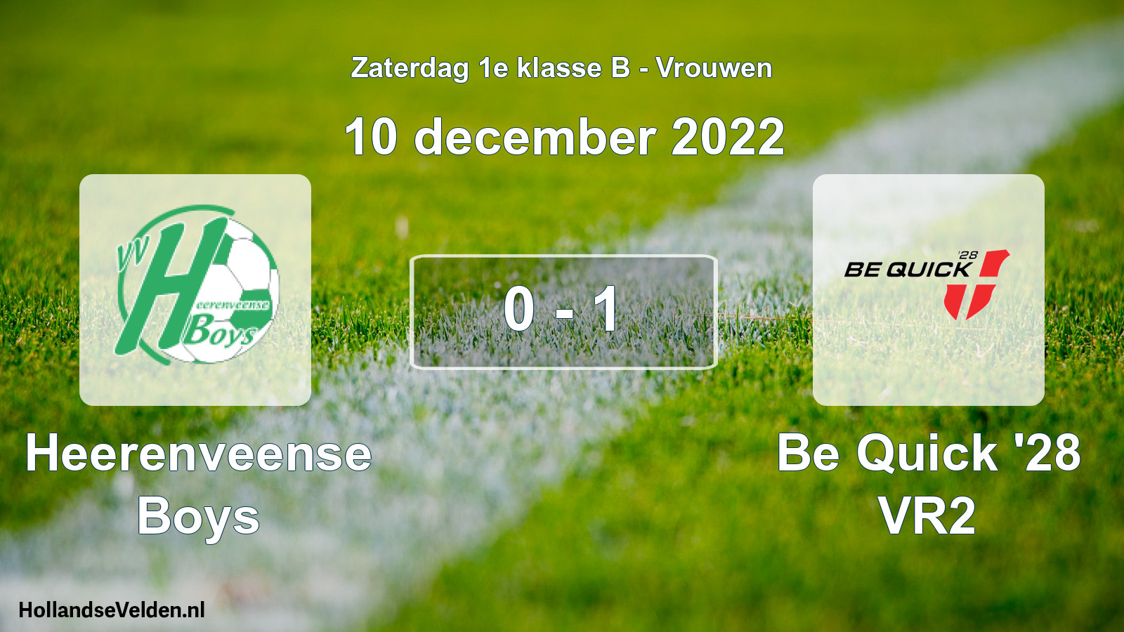 Total number of matches played: Heerenveense Boys - Be Quick '28 VR2 0 - 1 (10 December 2022)