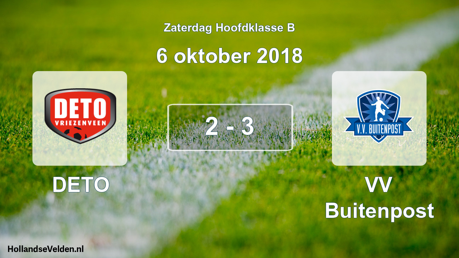 Total number of matches played: DETO - VV Buitenpost 2 - 3 (6 October 2018)