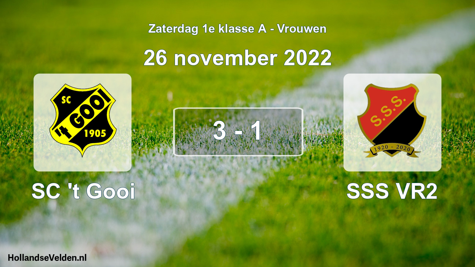 Total number of matches played: SC 't Gooi - SSS VR2 3 - 1 (26 November 2022)
