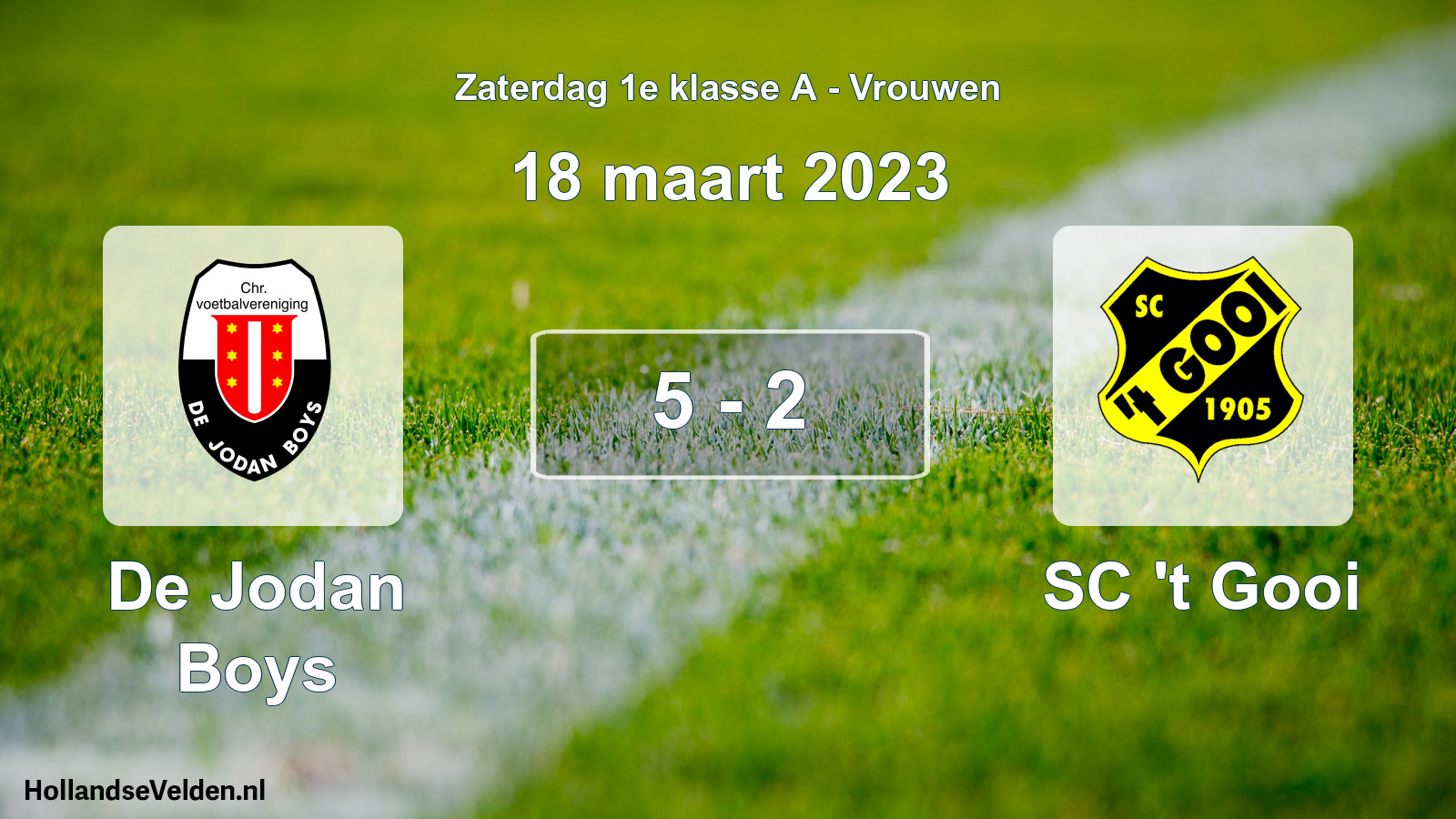 Total number of matches played: De Jodan Boys - SC 't Gooi 5 - 2 (18 March 2023)
