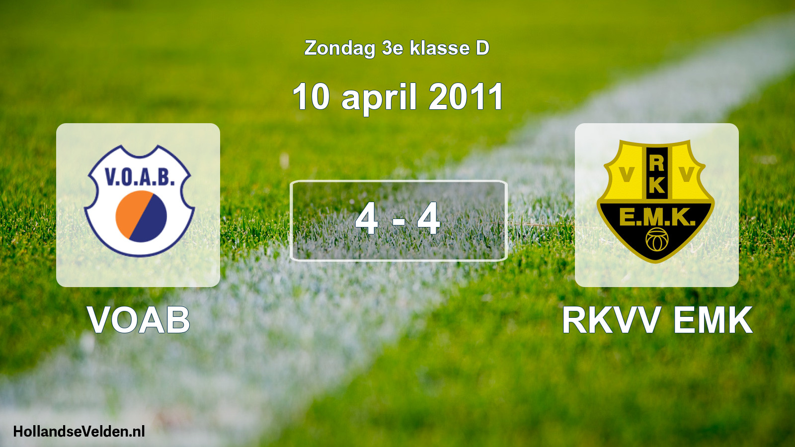 Total number of matches played: VOAB - RKVV EMK 4 - 4 (10 April 2011)