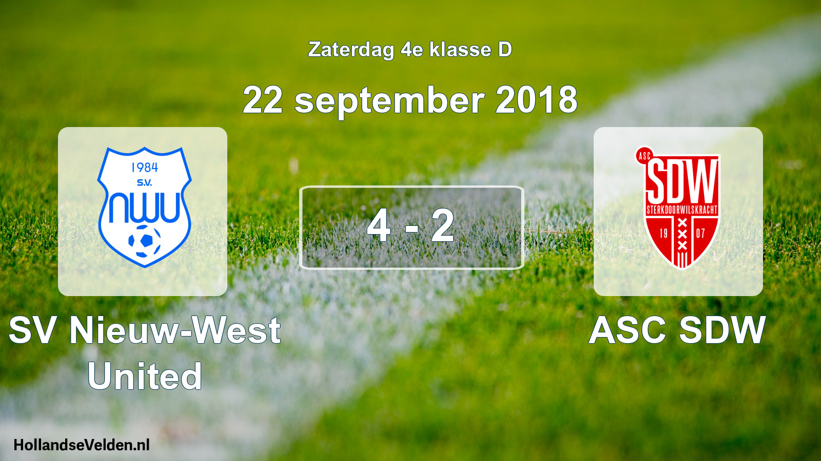 Total number of matches played: SV Nieuw-West United - ASC SDW 4 - 2 (22 September 2018)