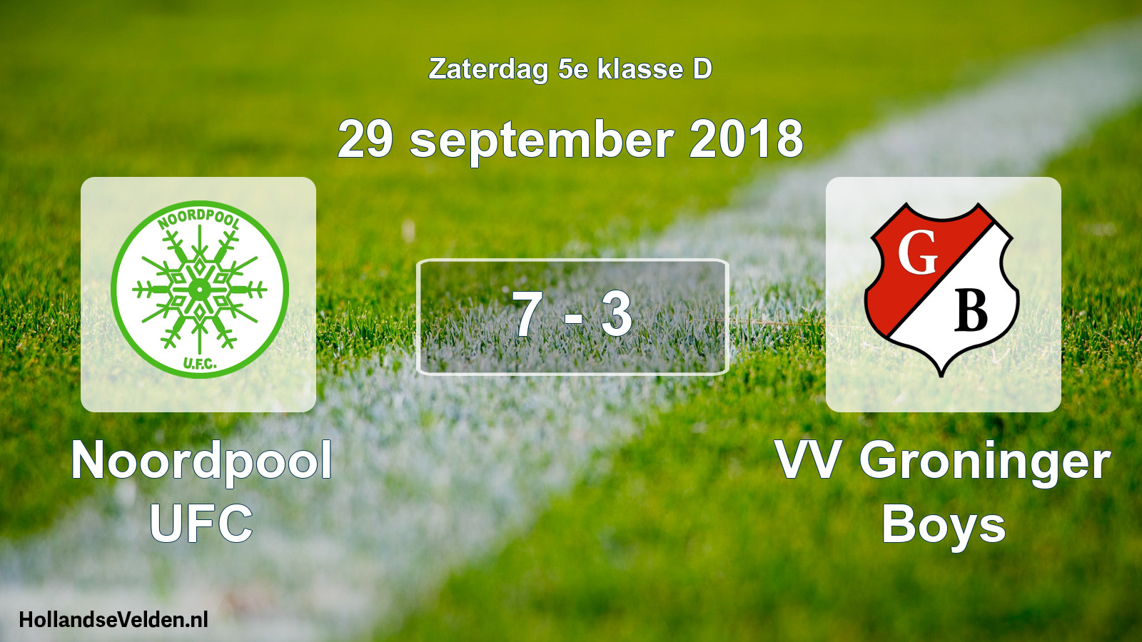Total number of matches played: Noordpool UFC - VV Groninger Boys 7 - 3 (29 September 2018)