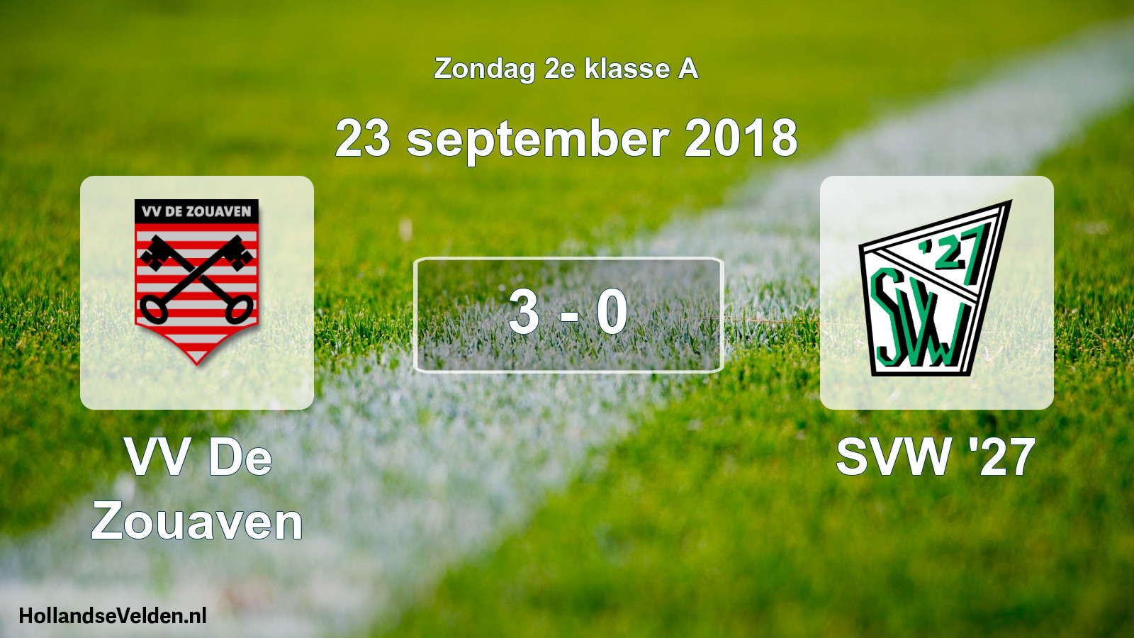 Total number of matches played: VV De Zouaven - SVW '27 3 - 0 (23 September 2018)