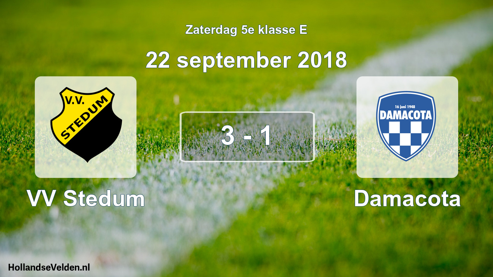 Total number of matches played: VV Stedum - Damacota 3 - 1 (22 September 2018)