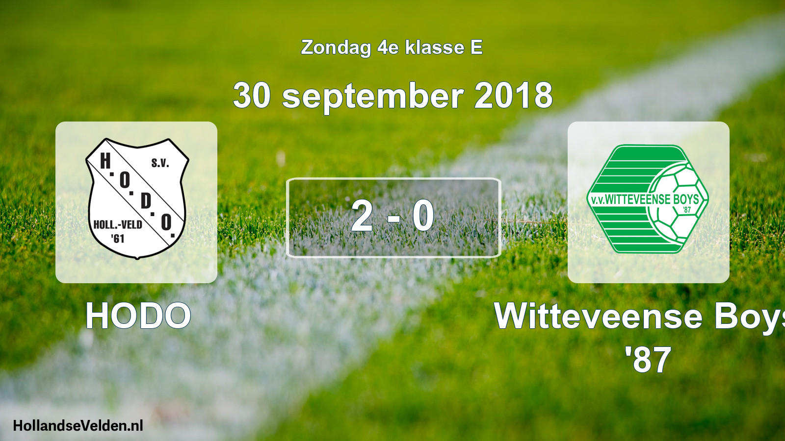 Total number of matches played: HODO - Witteveense Boys '87 2 - 0 (30 September 2018)