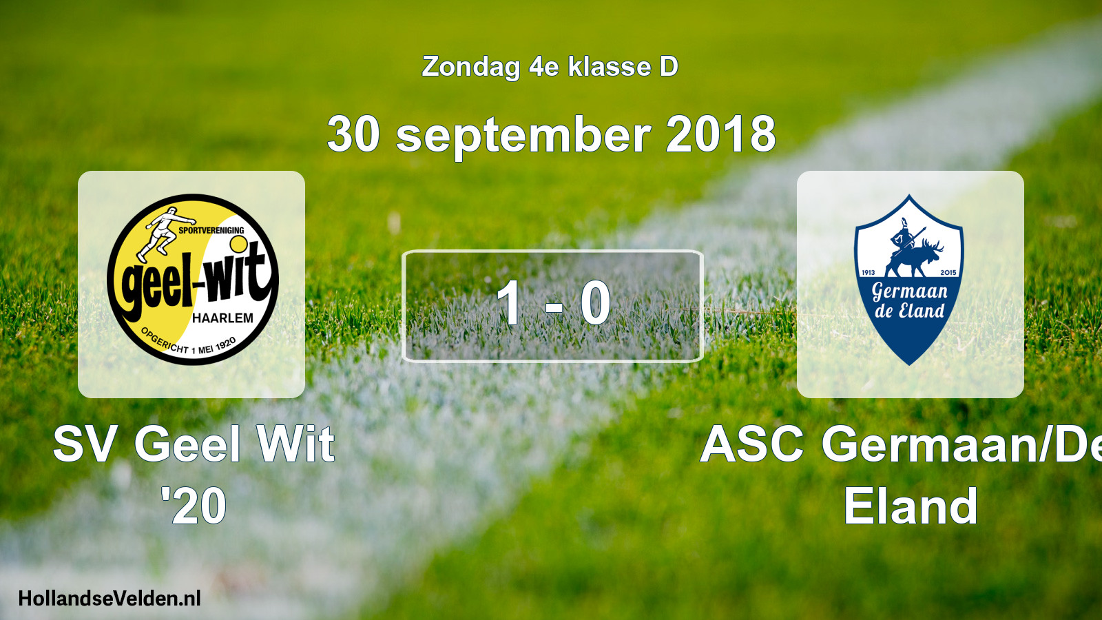 Total number of matches played: SV Geel Wit '20 - ASC Germaan/De Eland 1 - 0 (30 September 2018)