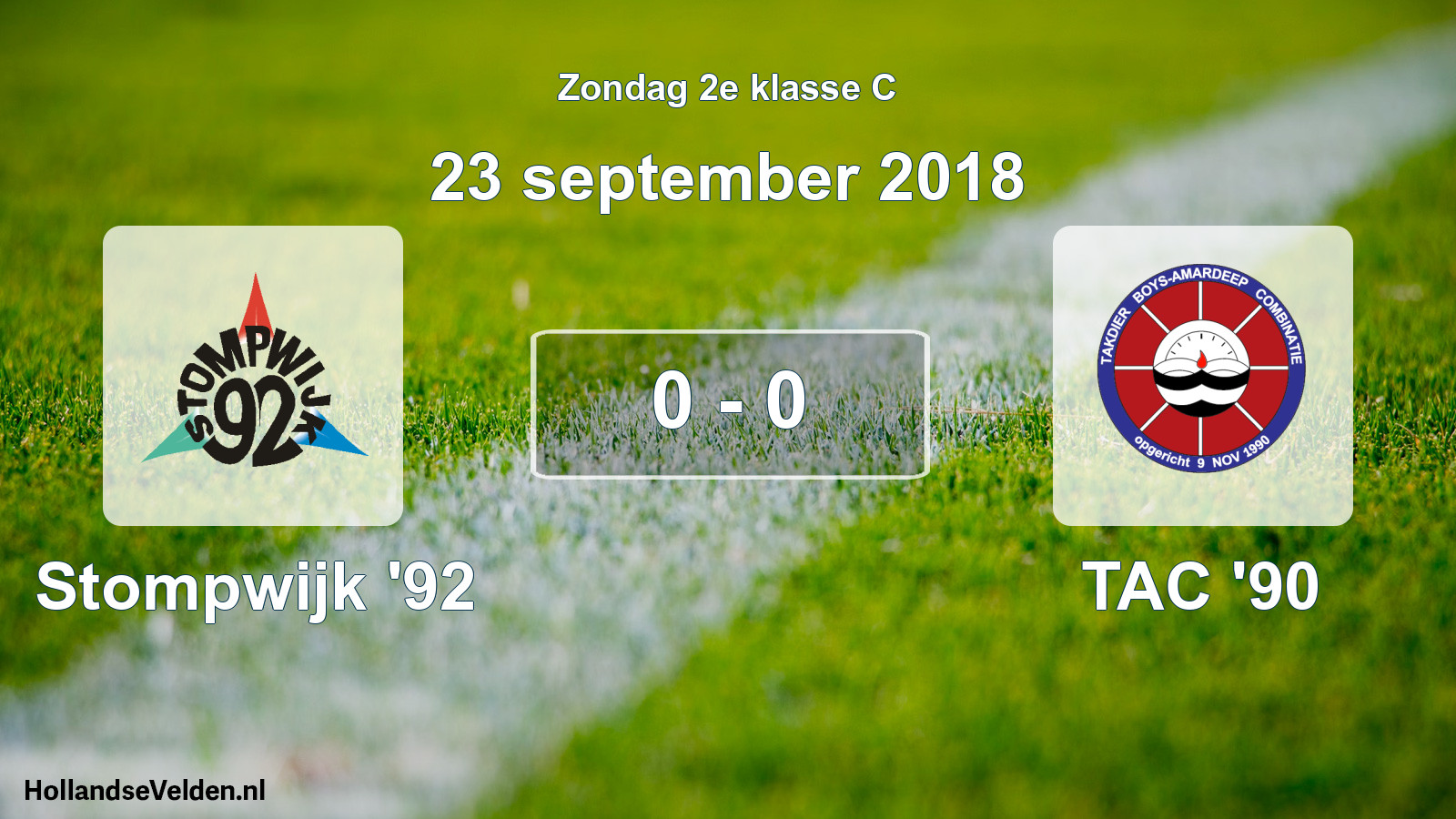 Total number of matches played: Stompwijk '92 - TAC '90 0 - 0 (23 September 2018)
