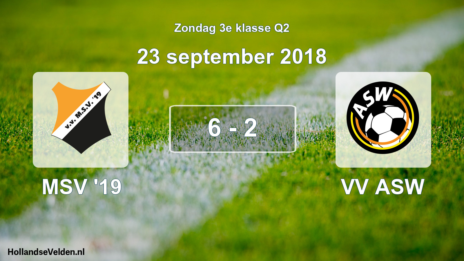 Total number of matches played: MSV '19 - VV ASW 6 - 2 (23 September 2018)