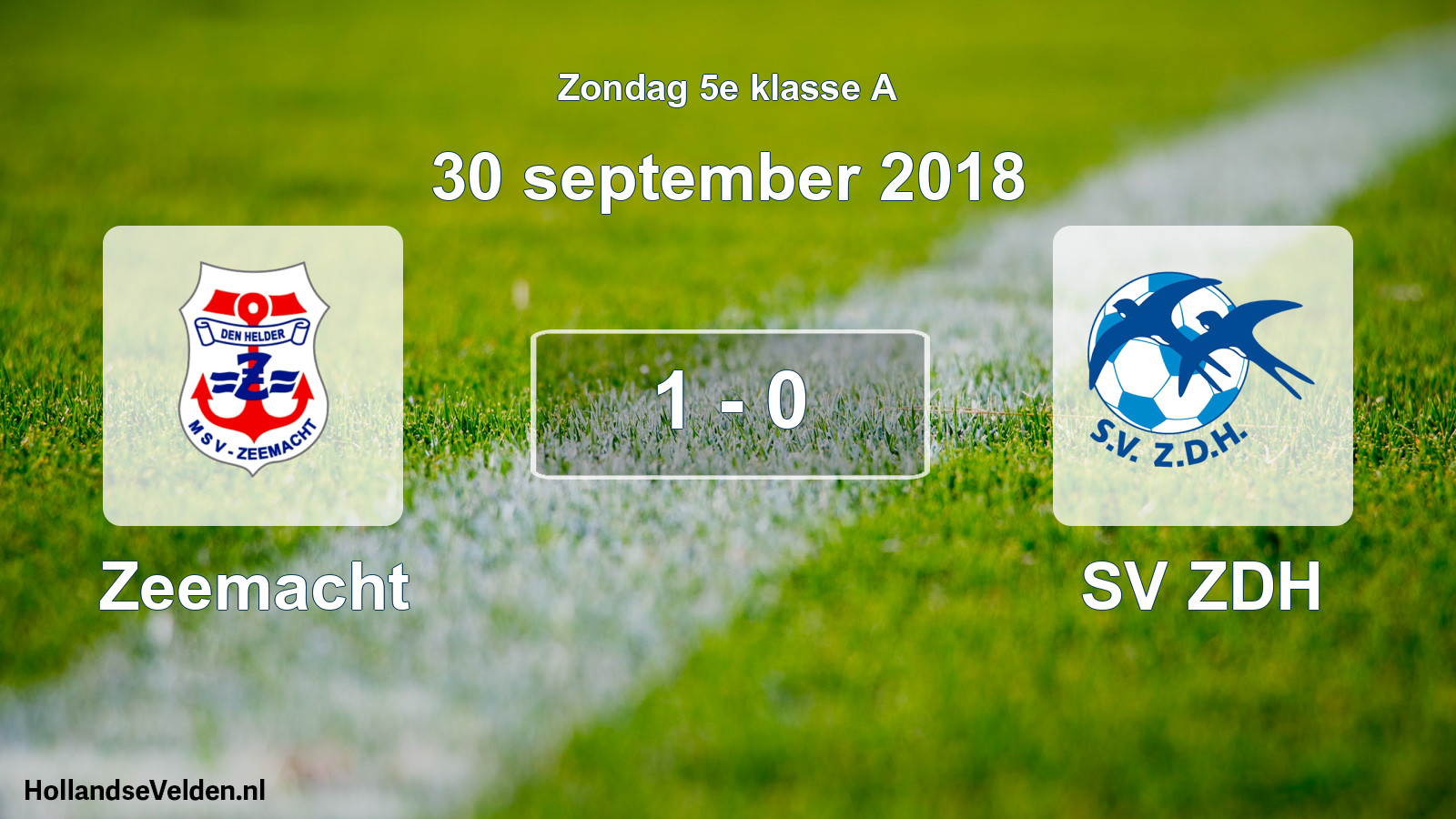 Total number of matches played: Zeemacht - SV ZDH 1 - 0 (30 September 2018)
