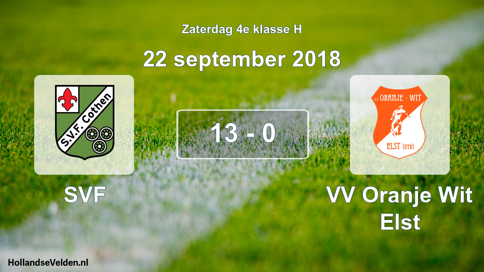 Total number of matches played: SVF - VV Oranje Wit Elst 13 - 0 (22 September 2018)
