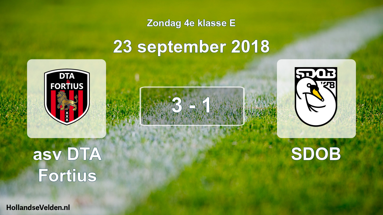 Total number of matches played: asv DTA Fortius - SDOB 3 - 1 (23 September 2018)