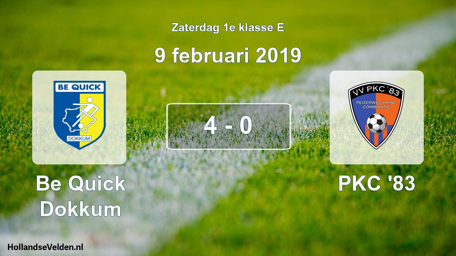 Total number of matches played: Be Quick Dokkum - PKC '83 4 - 0 (9 February 2019)