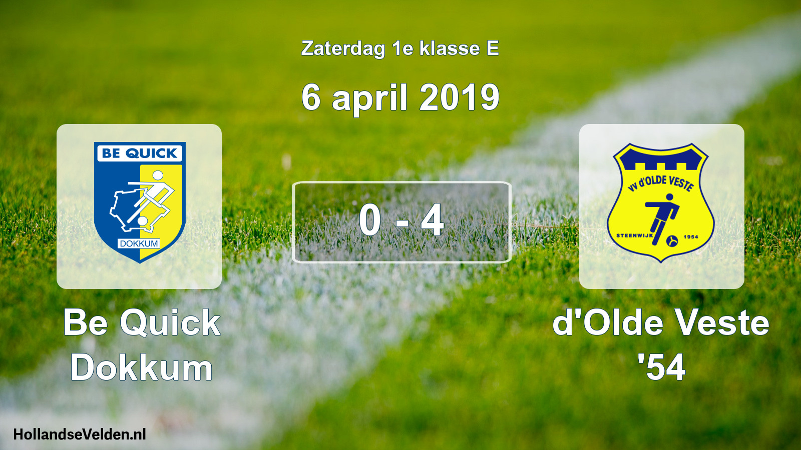Total number of matches played: Be Quick Dokkum - d'Olde Veste '54 0 - 4 (6 April 2019)