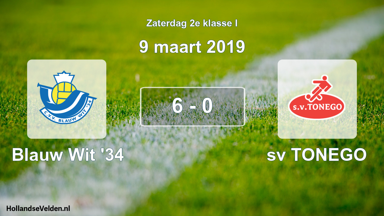 Total number of matches played: Blauw Wit '34 - sv TONEGO 6 - 0 (9 March 2019)