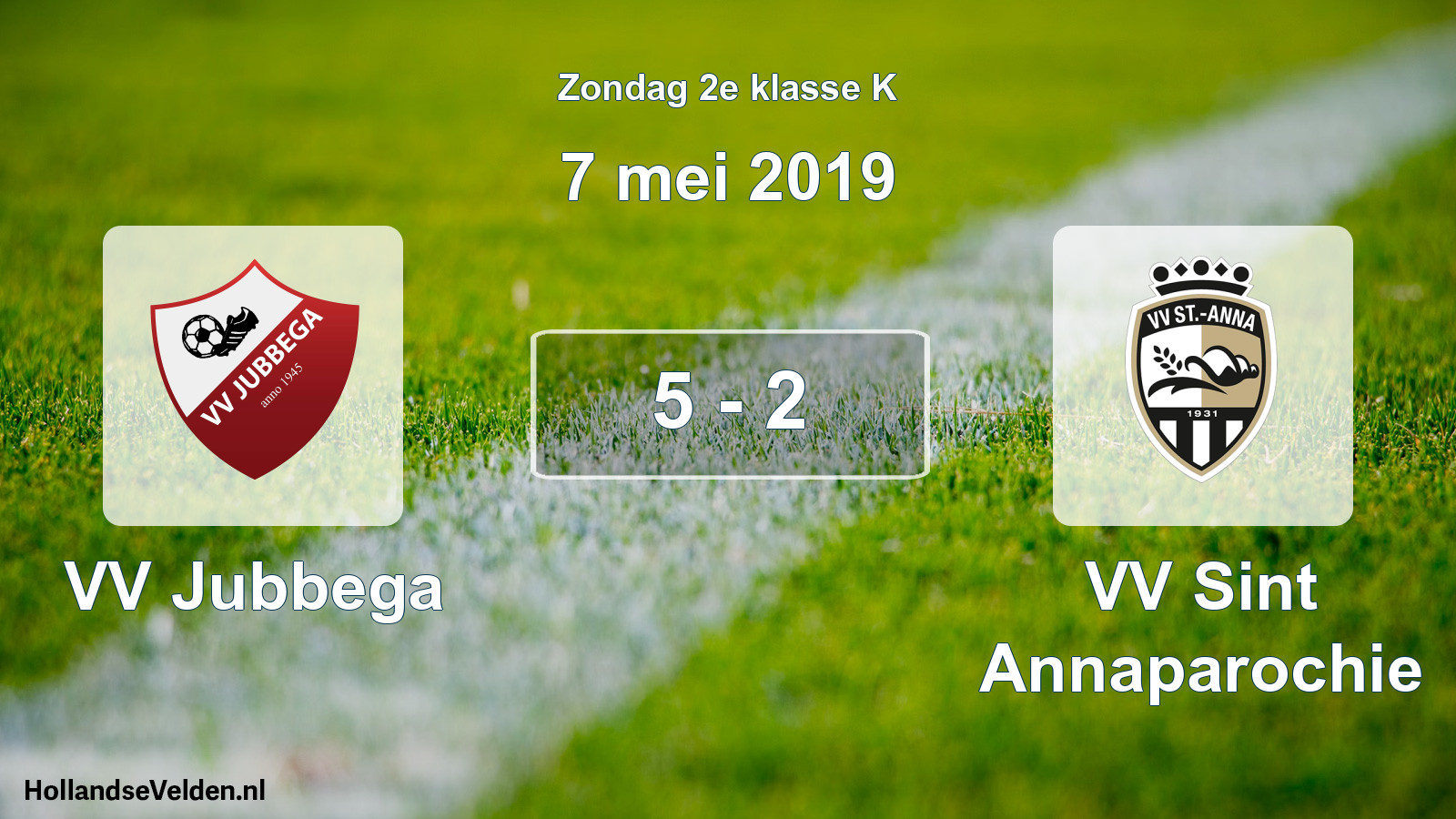Gespeelde wedstrijd: VV Jubbega - VV Sint Annaparochie 5 - 2 (7 mei 2019)
