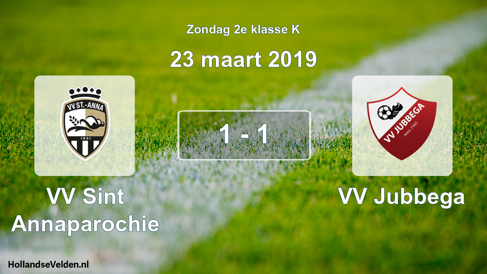 Gespeelde wedstrijd: VV Sint Annaparochie - VV Jubbega 1 - 1 (23 maart 2019)