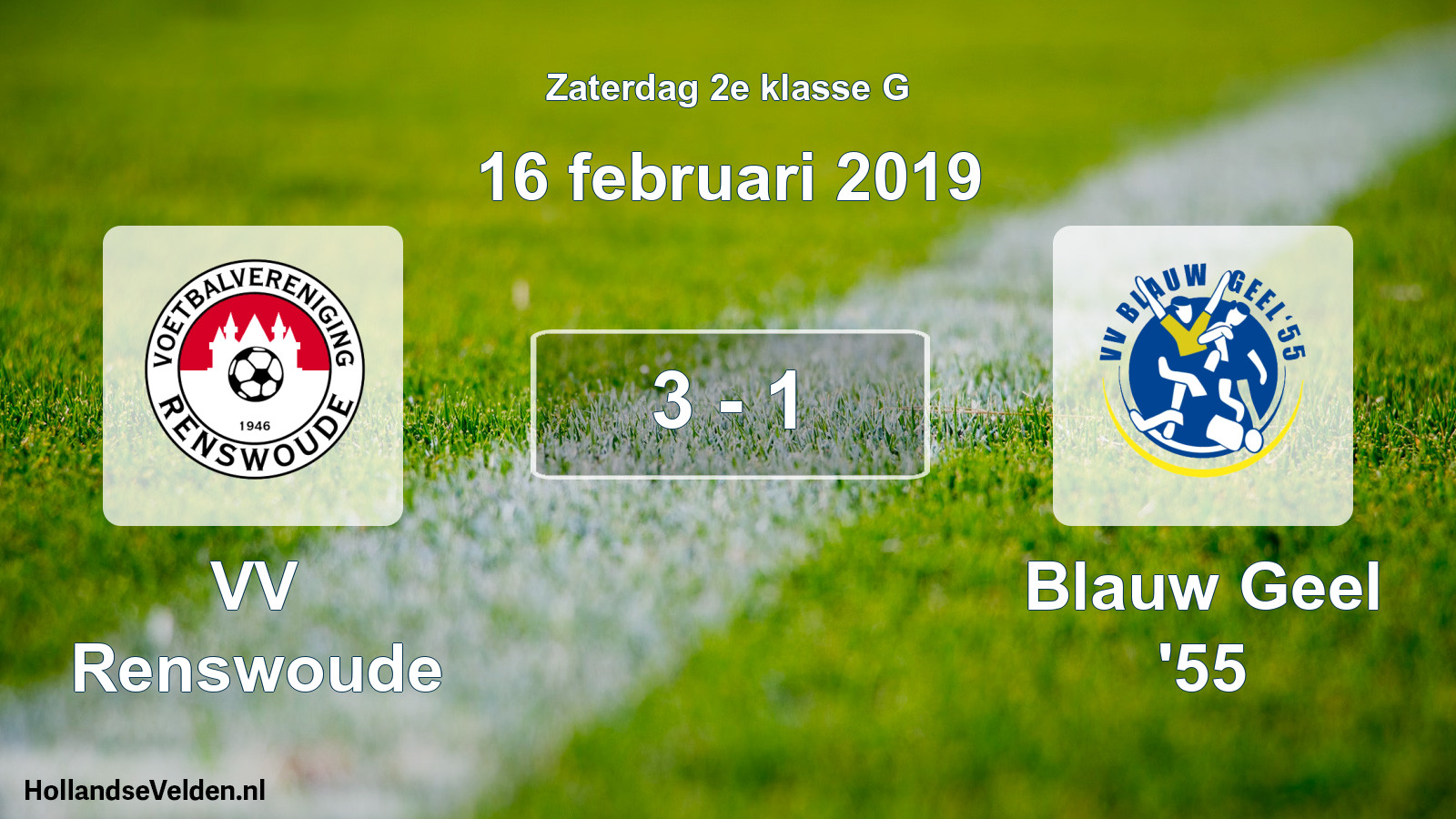 Total number of matches played: VV Renswoude - Blauw Geel '55 3 - 1 (16 February 2019)