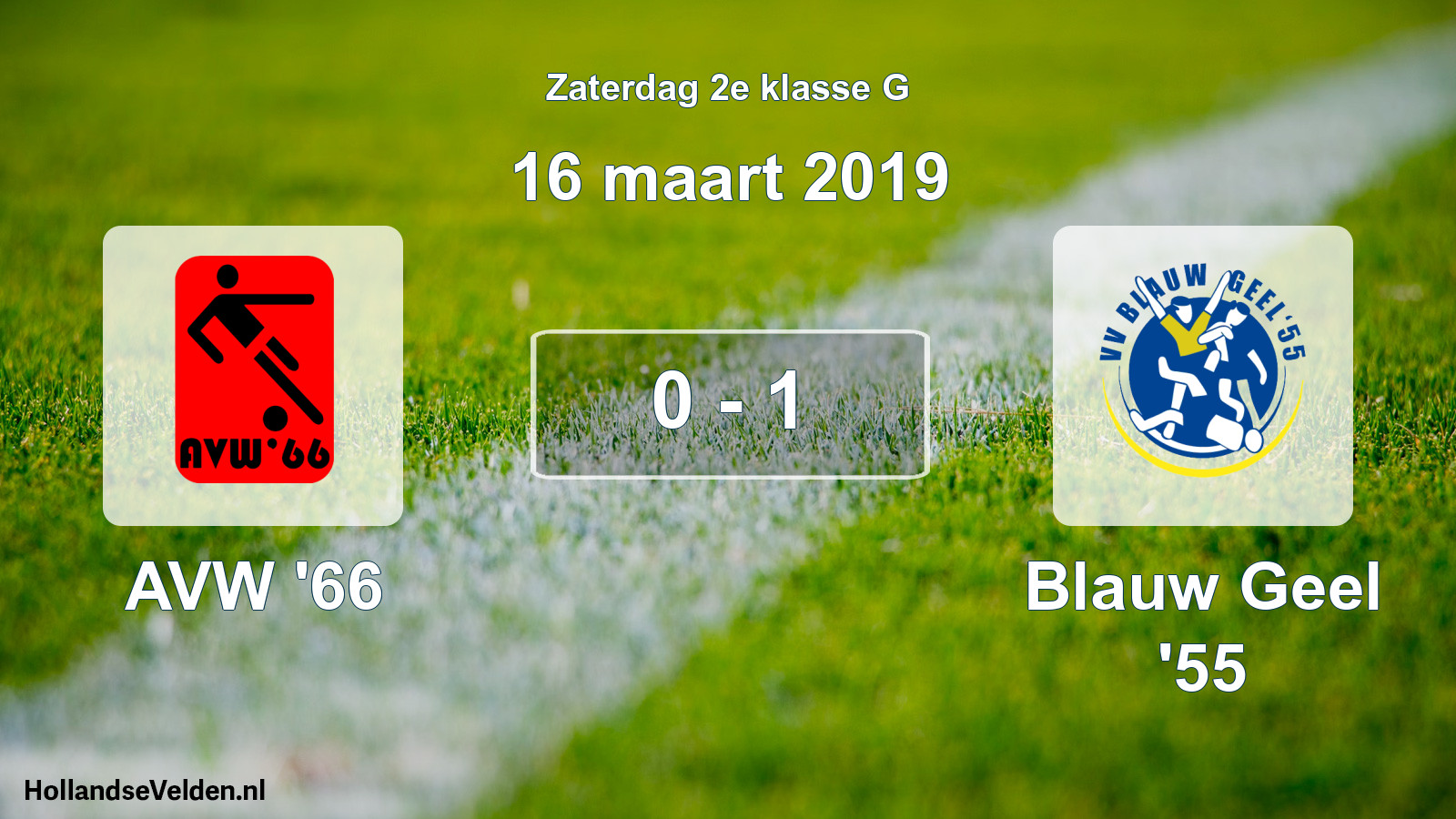 Total number of matches played: AVW '66 - Blauw Geel '55 0 - 1 (16 March 2019)