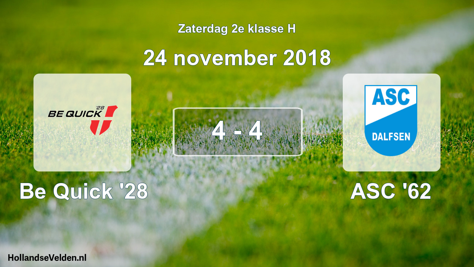 Total number of matches played: Be Quick '28 - ASC '62 4 - 4 (24 November 2018)